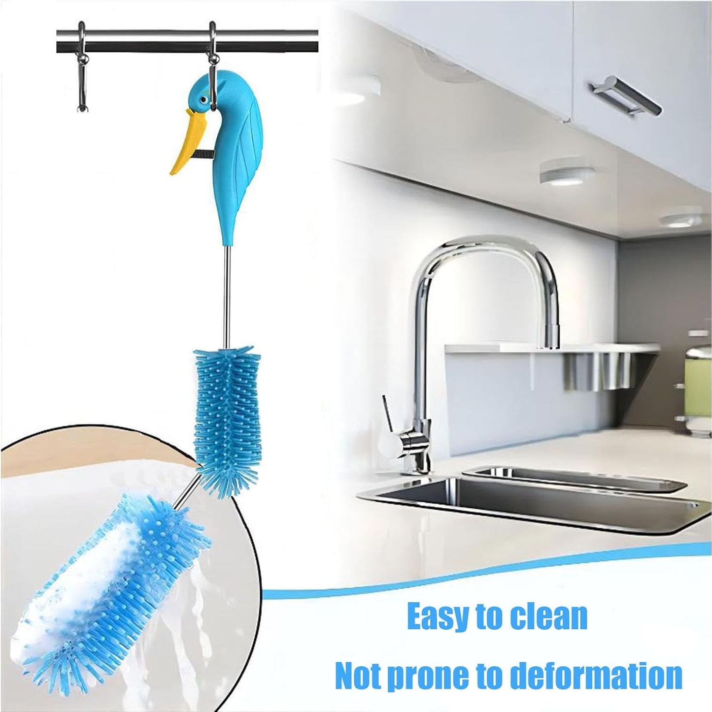 Water Bottle Cleaner Brush Semi-Automatic Silicone Bottle Brush for Baby, Sports, Vase, Glassware, and Smaller Diameter Openings