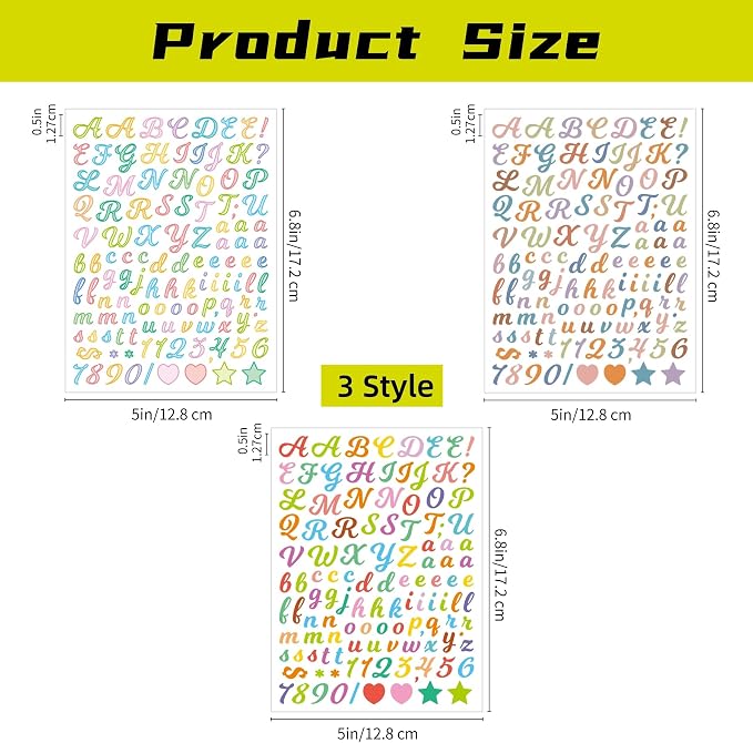3040Pcs 20 Sheets Small Letter Number Stickers, 1/2inch Colorful Self-Adhesive