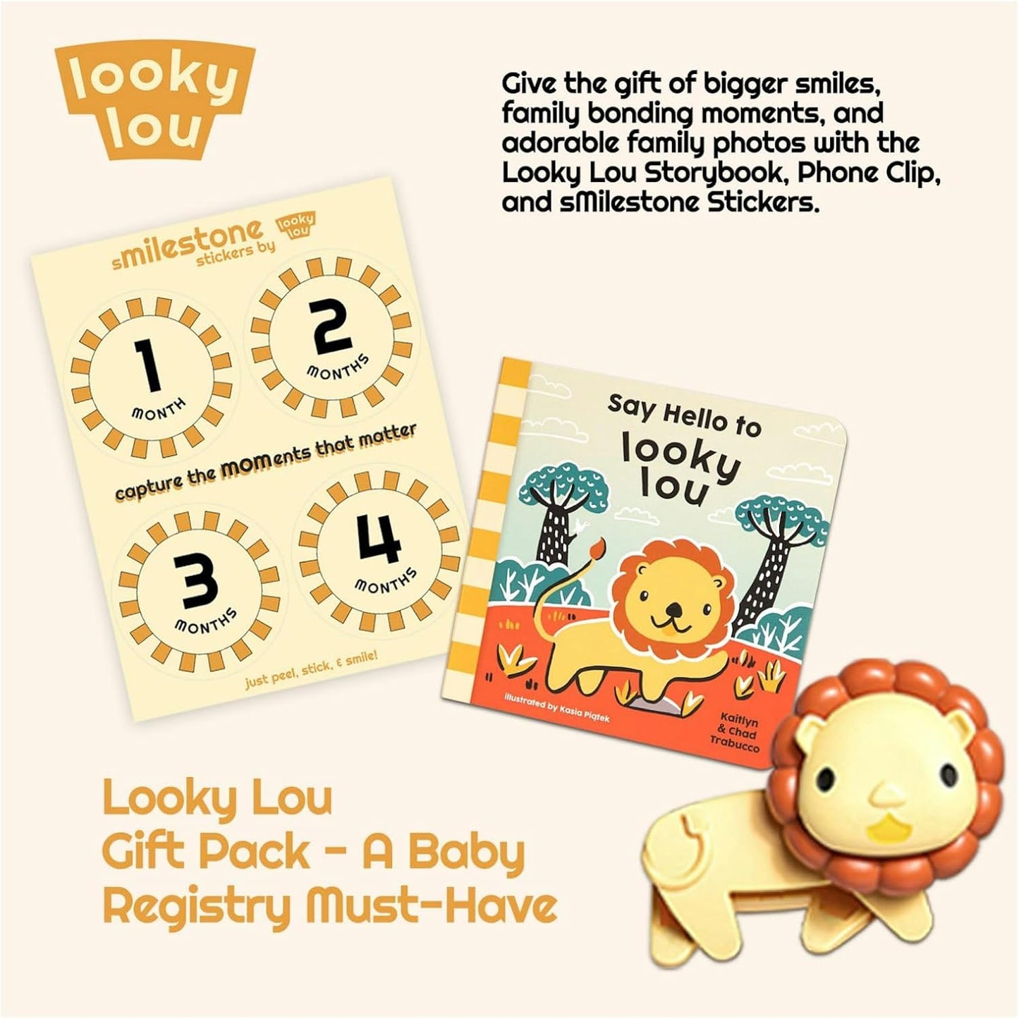 Looky Lou - Lion Rattle Phone Clip for Baby Pictures, Newborn Photography, Monthly Milestones, Photoshoot Props & First Birthdays - New Parent Gifts, Grandparent, Registry, Babies First Christmas
