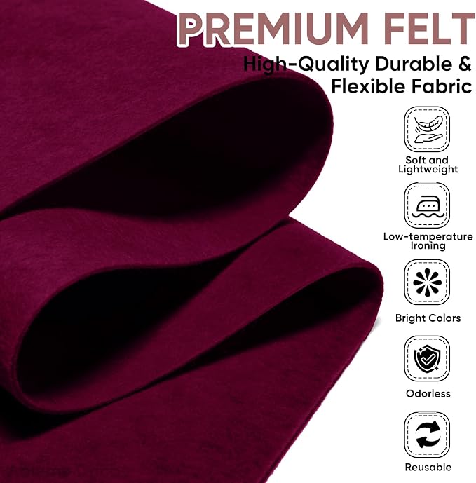 Soft Felt Fabric Sheet 18" x 36", 1.6mm Acrylic Craft Felt, Burgundy | Soft
