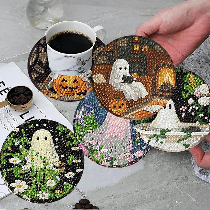 8 Pcs Halloween Diamond Art Coasters Kits