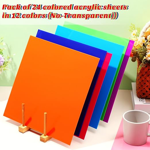 Remerry 24 Pcs 12 x 12 Inch Colored Acrylic Sheets, 12 Colors Opaque Panels