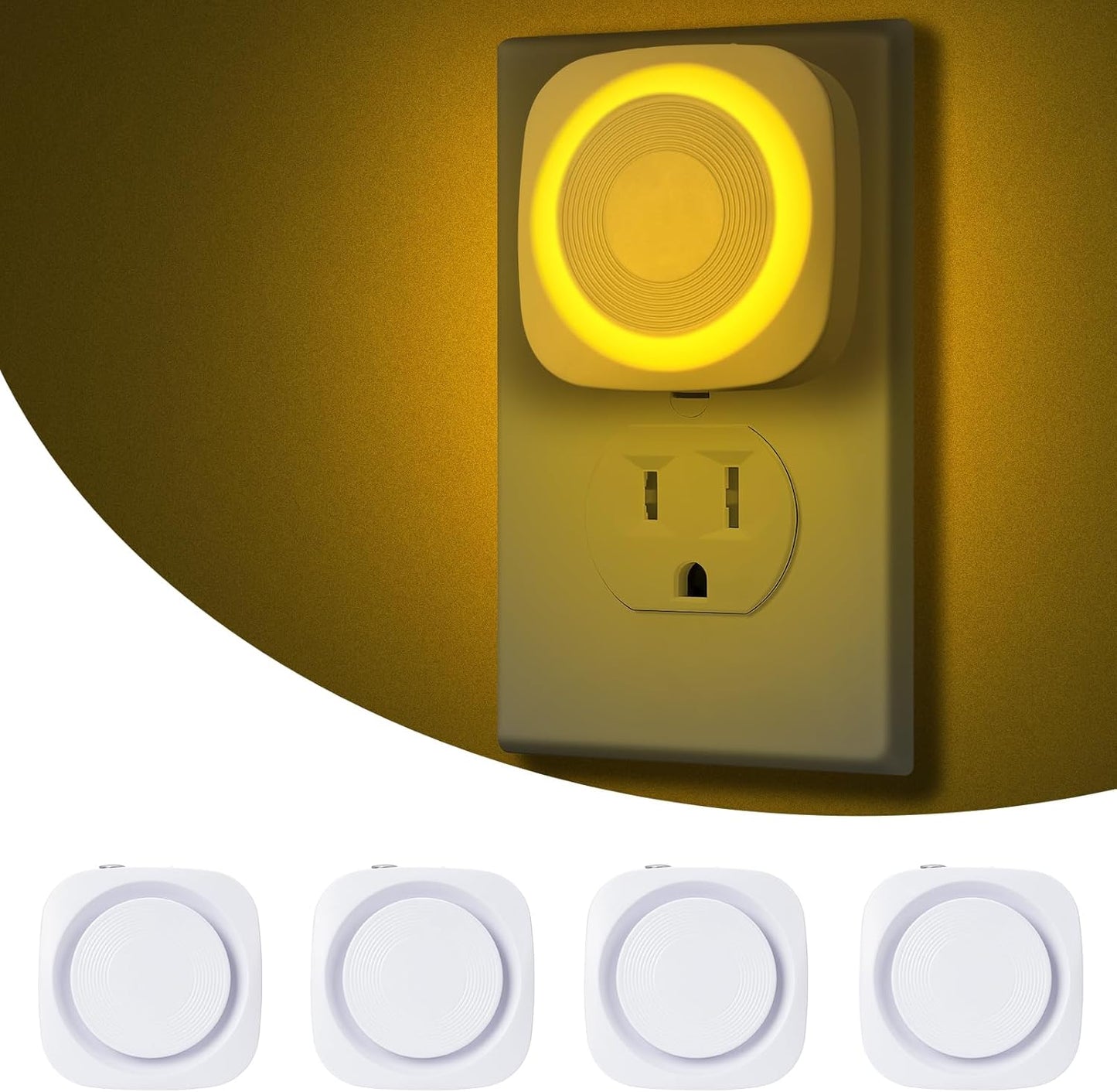 LED Night Lights Plug into Wall, Indirect Soft Dimmable Night Light with Dust to Dawn Sensor, Amber Nightlight for Bedroom,Bathroom,Kitchen,Stairs,Hallway,Travel, 4 Packs, Amber