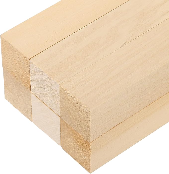 MECCANIXITY 6Pcs Basswood Sticks, 1.6" x 1.6" x 4" Square Wooden Dowel Rods