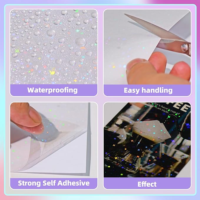 36 Sheets Holographic Laminate Sheets Clear Self Adhesive Sticker Paper |