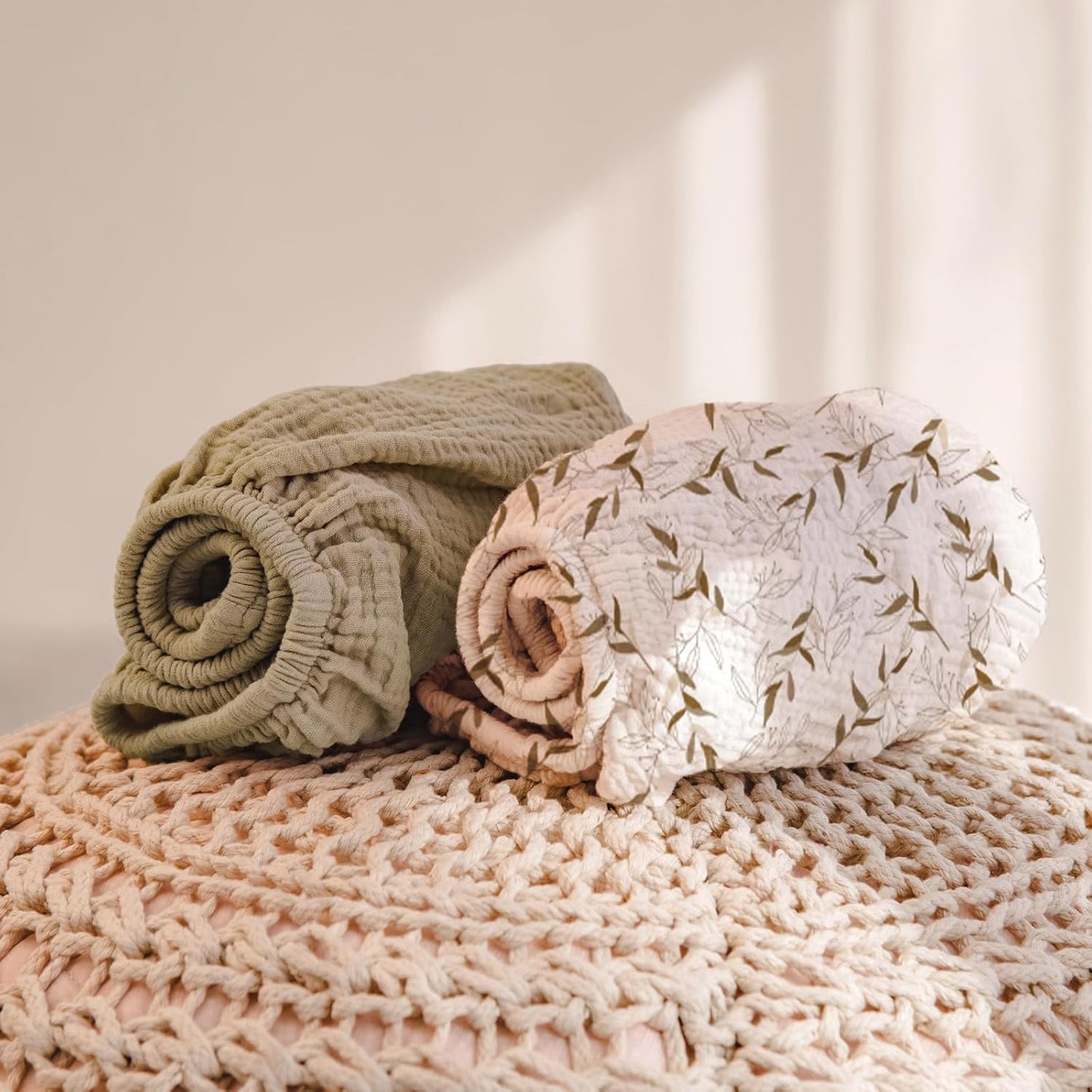 lulumoon Muslin Changing Pad Cover: 2-Pack Soft Breathable Cotton Boho Neutral Print for Baby Girls Boys - Nursery & Baby Shower