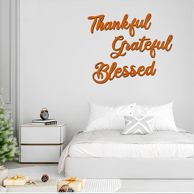 3 Pcs Unfinished Wood Thanksgiving Cutout Thankful Grateful Blessed Word