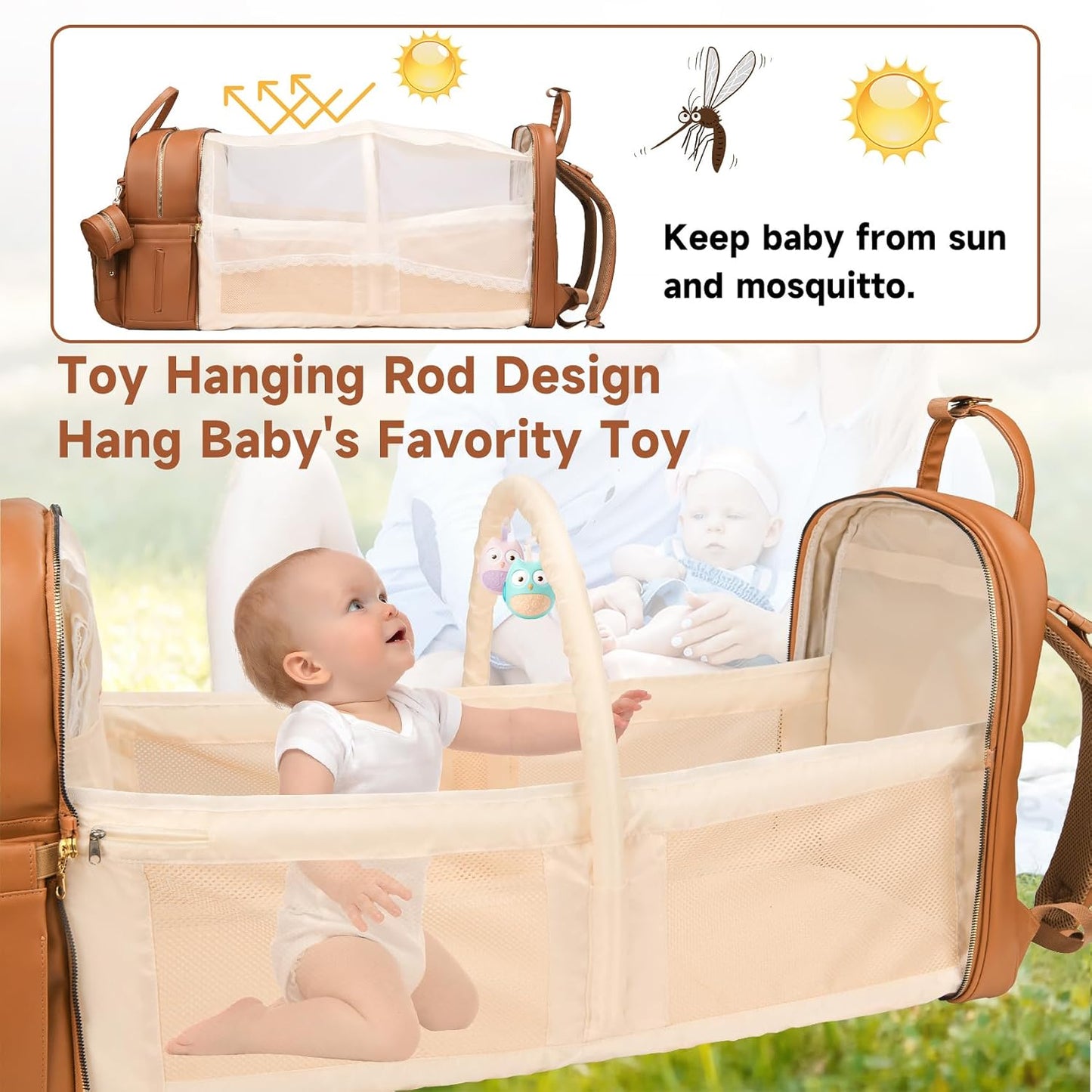 Leather Baby Diaper Bag with Changing Station,Extra large Capacity Baby Diaper Bag Backpack(Brown)