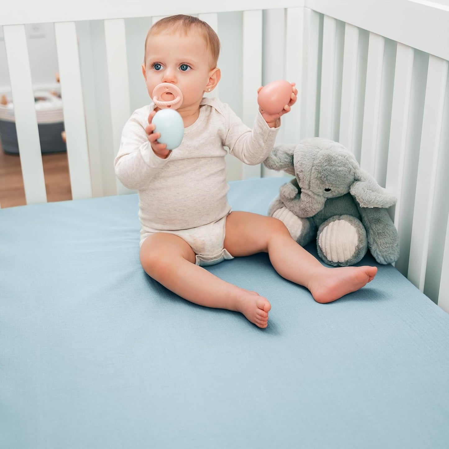 Comfy Cubs 100% Muslin Cotton Fitted Crib Sheet - Soft, Standard & Breathable Crib Sheets for Toddler Mattress - Snug Fit, Secure Elastic with Beautiful Packaging for Boys & Girls - Sky Blue