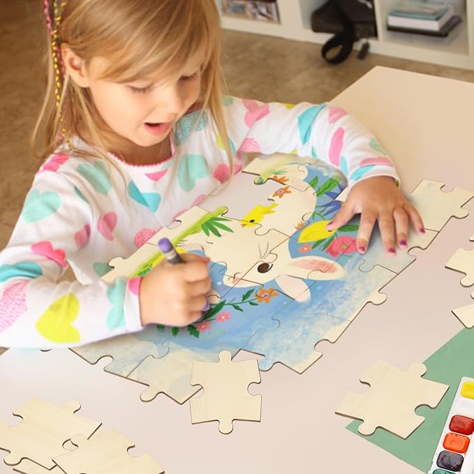 50 Piece Blank Wooden Puzzle Jumbo Size, Each Piece 4x3.2 Inches | Wooden Blank