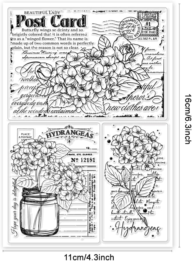 GLOBLELAND Hydrangeas Background Postcard Clear Stamps