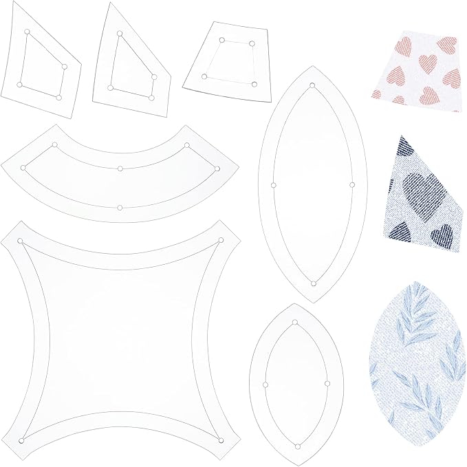 BENECREAT 7 Shapes Double Wedding Ring Acrylic Quilting Template, Transparent