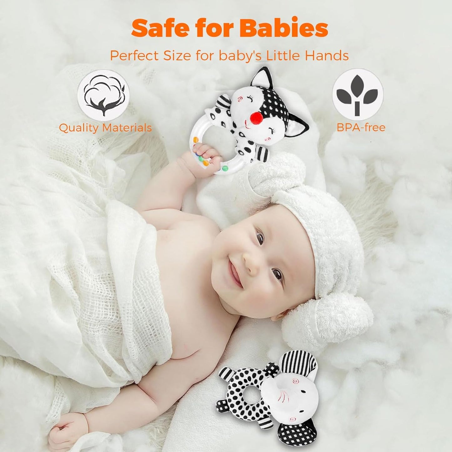 Baby Rattle Newborn Toys 0-3 Months Black and White High Contrast Baby Toys for Newborn, Soft Rattles for Babies 0-6 Months Infant Sensory Development Toy 0 3 6 9 12 Months Baby Shower Gift