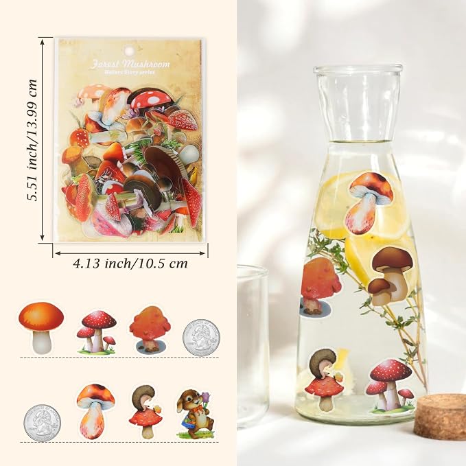 Imeepa 60Pcs Mushroom Stickers Transparent Scrapbooking Stickers | Waterproof