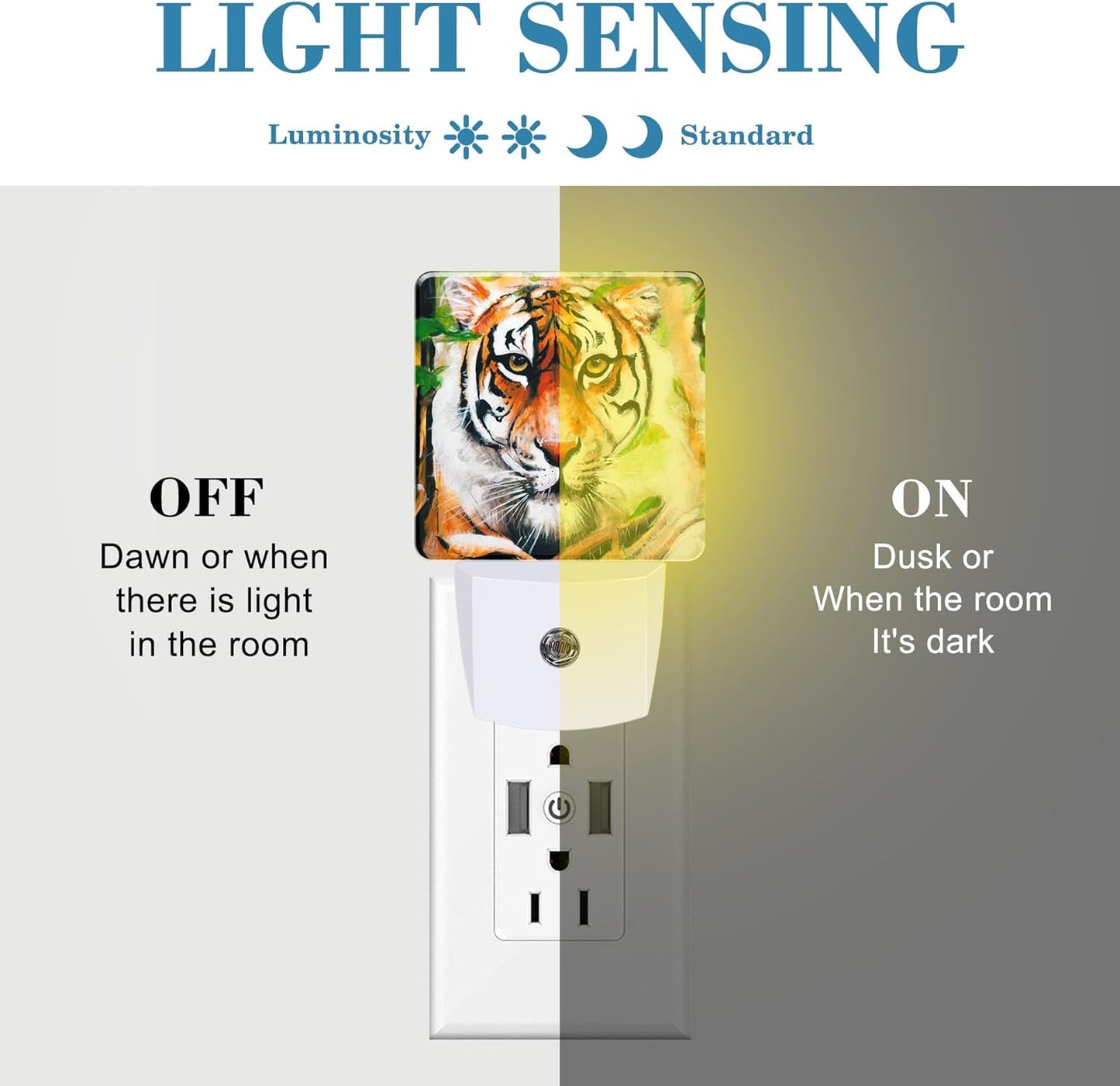 Plug in Night Lights Oil Painting Tiger in Jungle Nightlight Plug Into Wall Dusk to Dawn Sensor LED Night Light for Kid Girls Boys Women Room Decor,Hallway,Kitchen,Bathroom,Nursery,Stairs