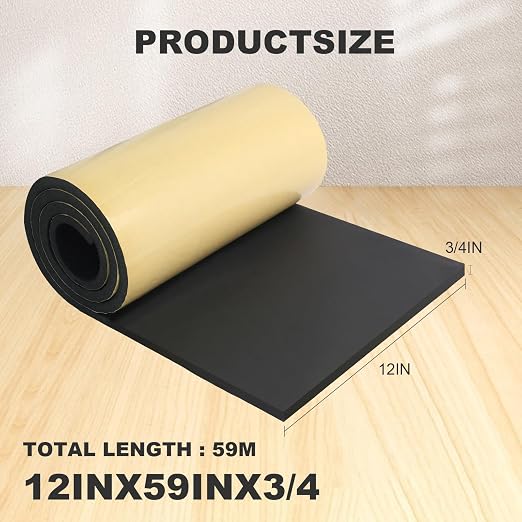 Closed Cell Insulation Neoprene Foam Sheet, 12 in x 59 in x 3/4 in Soundproof