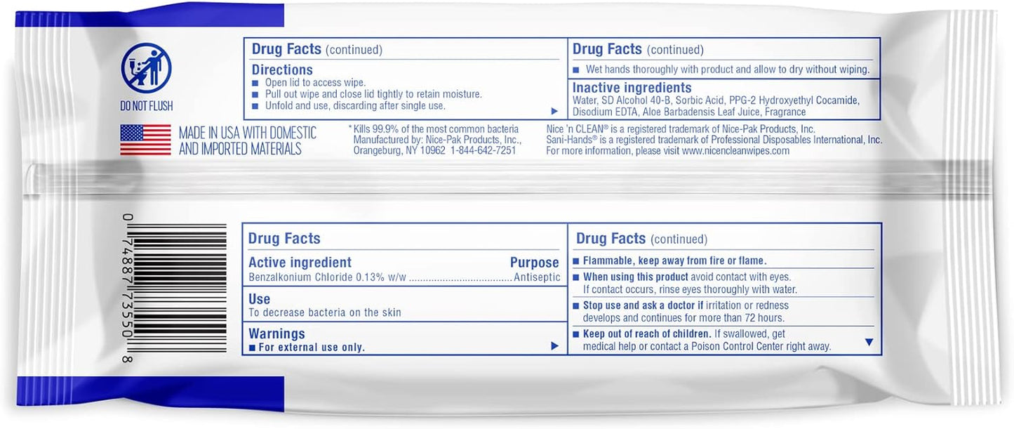 Nice 'N CLEAN Sensitive Skin Wet Hand Wipes 90ct (8-Pack) | Infused with Aloe | Hypoallergenic Wipes More Effective than Gel