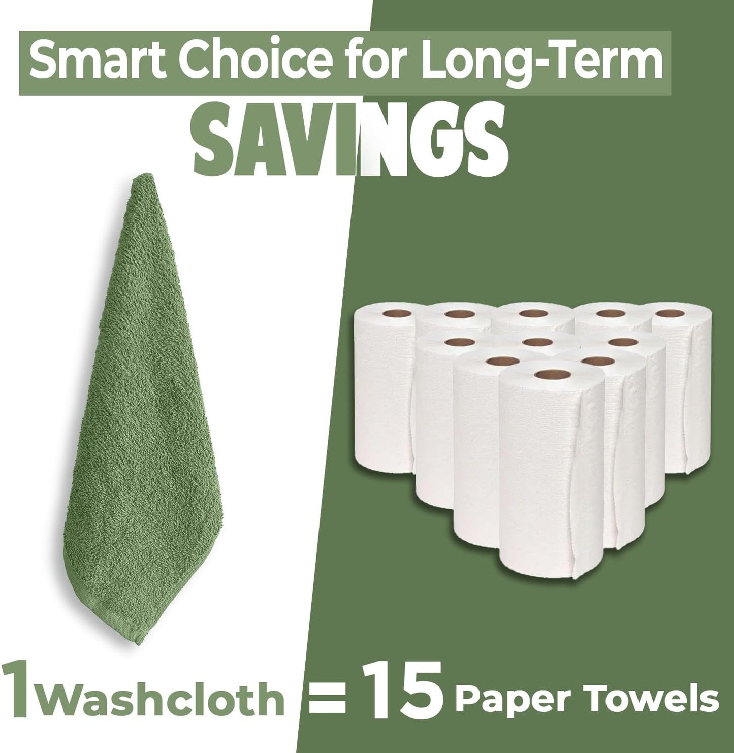 DAN RIVER 100% Cotton Wash Cloths 12 Pack [12x12] Soft & Absorbent Soft face Towels, Gym, Hotels & Spa Perfect for Everyday Use Fingertip Towels, Sage Green