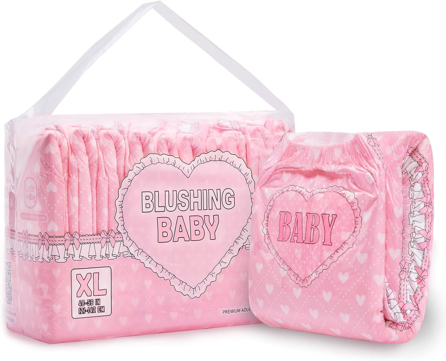 Littleforbig Printed Adult Brief Diapers 10 Pieces - Blushing Baby Pink(XL)