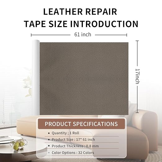 Leather Repair Patch Tape Kit Grey Brown 17 x 61 Self Adhesive Leather Repair