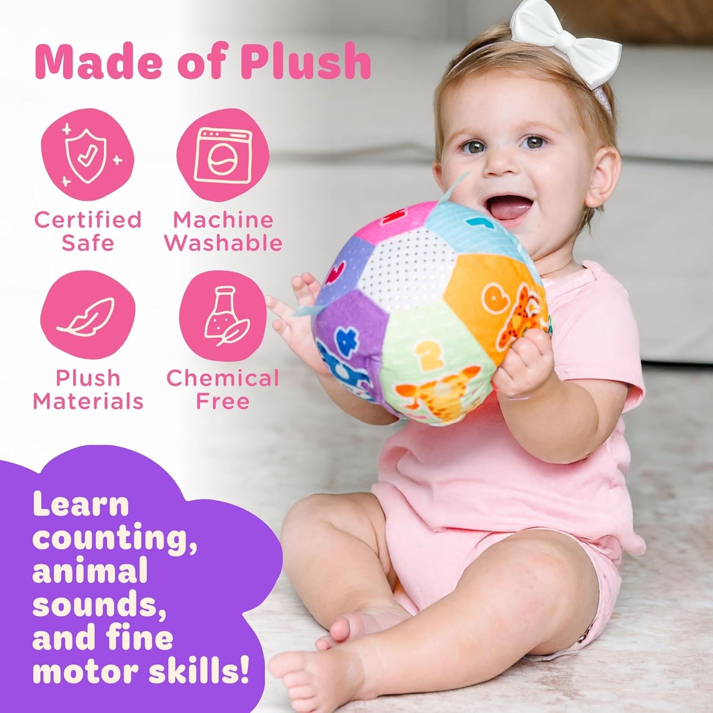Move2Play, Hilariously Interactive Baby Ball with Music & Sound Effects | First Birthday Gift | Toddler Toy for Boys & Girls | Age 6, 9, 12, 18+ Month | 1, 2+ Year's Old (Baby Ball Pastel)