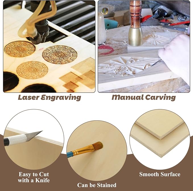 6 Pack 18 x 12 x 1/4 Inch Basswood Sheets Plywood Board, 6mm Unfinished Basswood