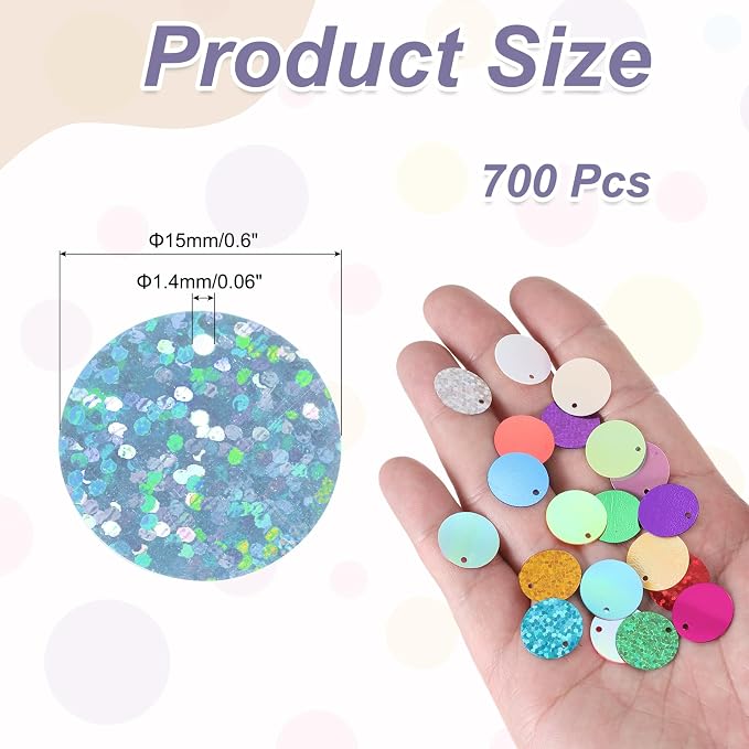 MECCANIXITY 700 Pcs Flat Round Sequins 15mm/0.6 Inch Loose Paillettes Craft