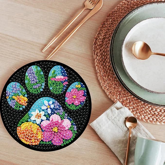 ijbnhd 8 Pack Diamond Art Coasters Kits Dog Paw | Diamond Painting Coasters Kit