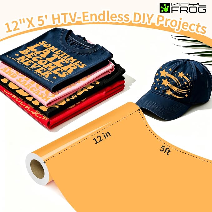 VINYL FROG Pale Orange Heat Transfer Vinyl Roll 12" x5ft Matte HTV Vinyl |