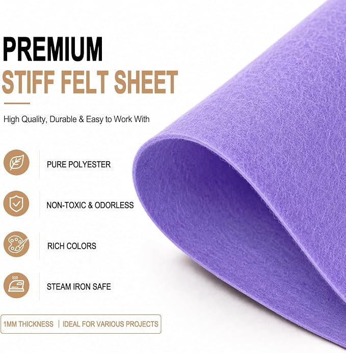 Lavender Large Felt Fabric 36" x 36", 1mm Stiff Felt Sheet, Nonwoven Fabric