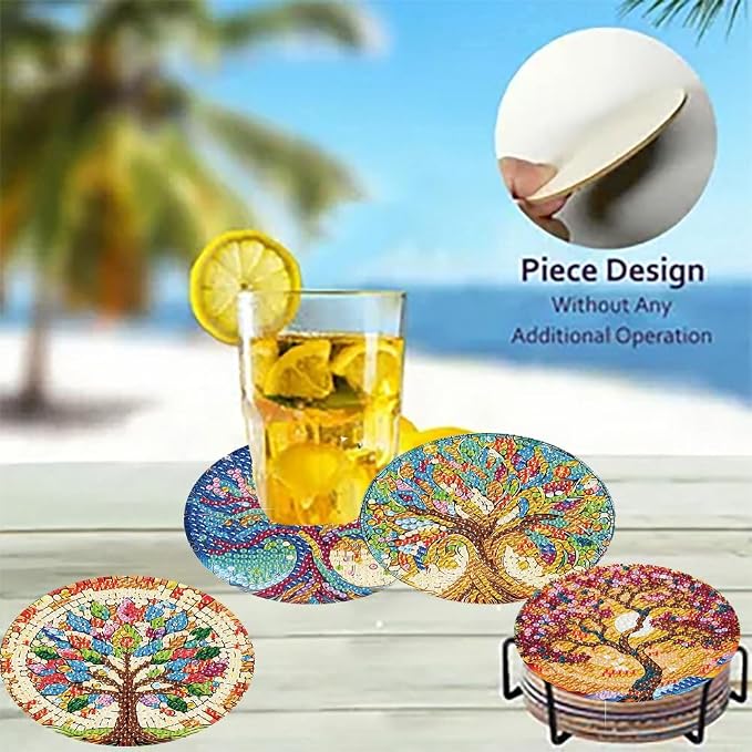 8 Pack Diamond Art Coasters, Tree of Life Diamond Painting Coasters Kits | Tree