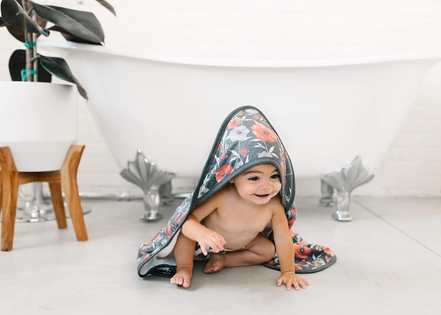 Copper Pearl Premium Knit Hooded Bath Towel with Terry Cloth Interior Poppy