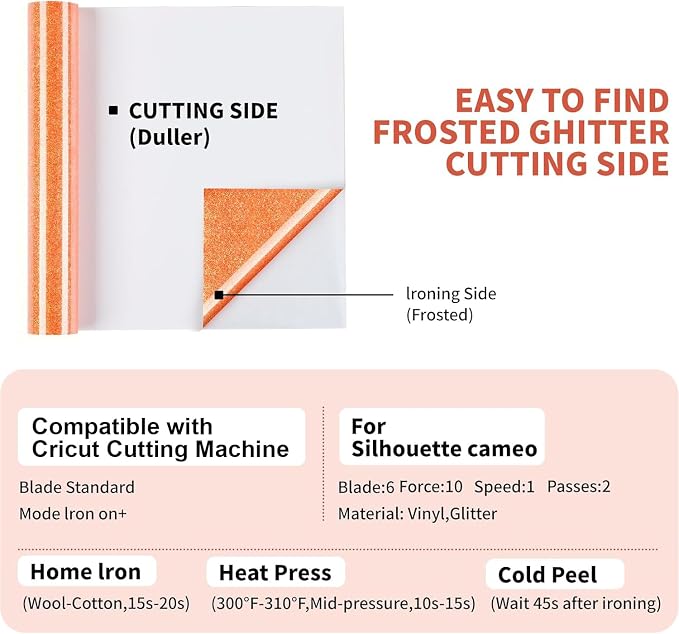 HTVRONT Neon Orange Glitter HTV- 10" x 8ft Glitter Iron on Vinyl