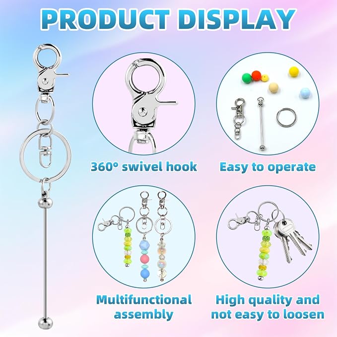 40 Pcs Beadable Keychains Bulk Kit – DIY Keychain Making Supplies