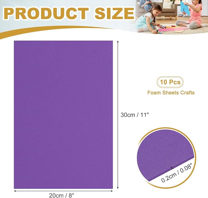 uxcell 10 Pcs Dark Purple EVA A4 Foam Sheets Crafts, 12 x 8 Inch Foam Paper