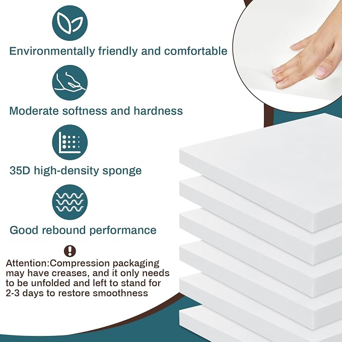 Frienda 6 Pack 1" X 24" X 24" Upholstery High Density Foam Cushion White