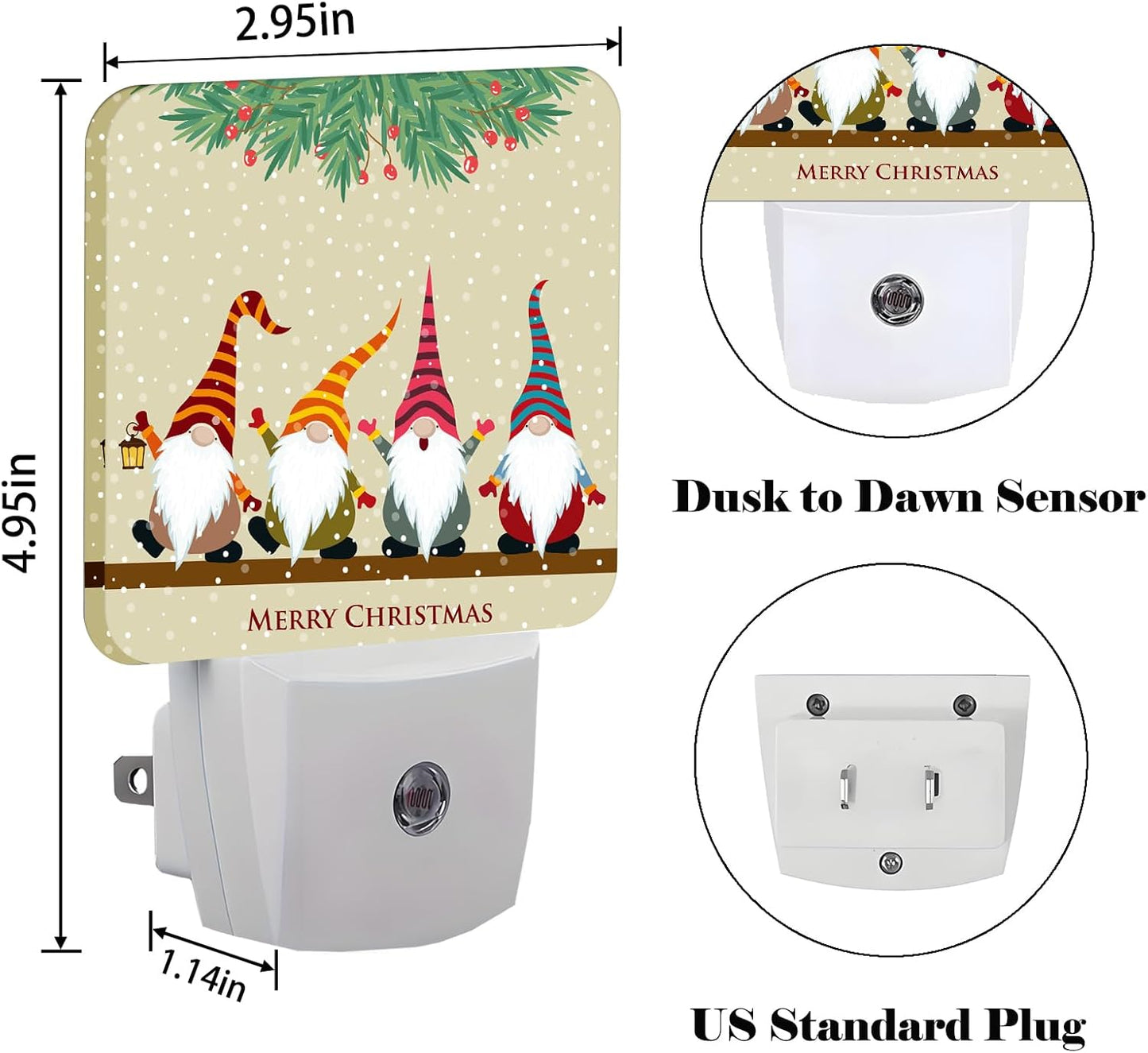 Christmas Gnomes Night Light,Plug-in Nightlights Auto Sensor Night Lamp Dusk to Dawn Lamp Home Decor for Nursery Children Girls Boys