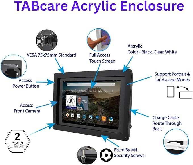 TABcare Anti-Theft Acrylic VESA Enclosure for Apple iPad Pro 11" 2024 (5th gen) with Free Wall Mount Kit & 90-Degree Angle USB C Cable (iPad Pro 11 2024, Clear)