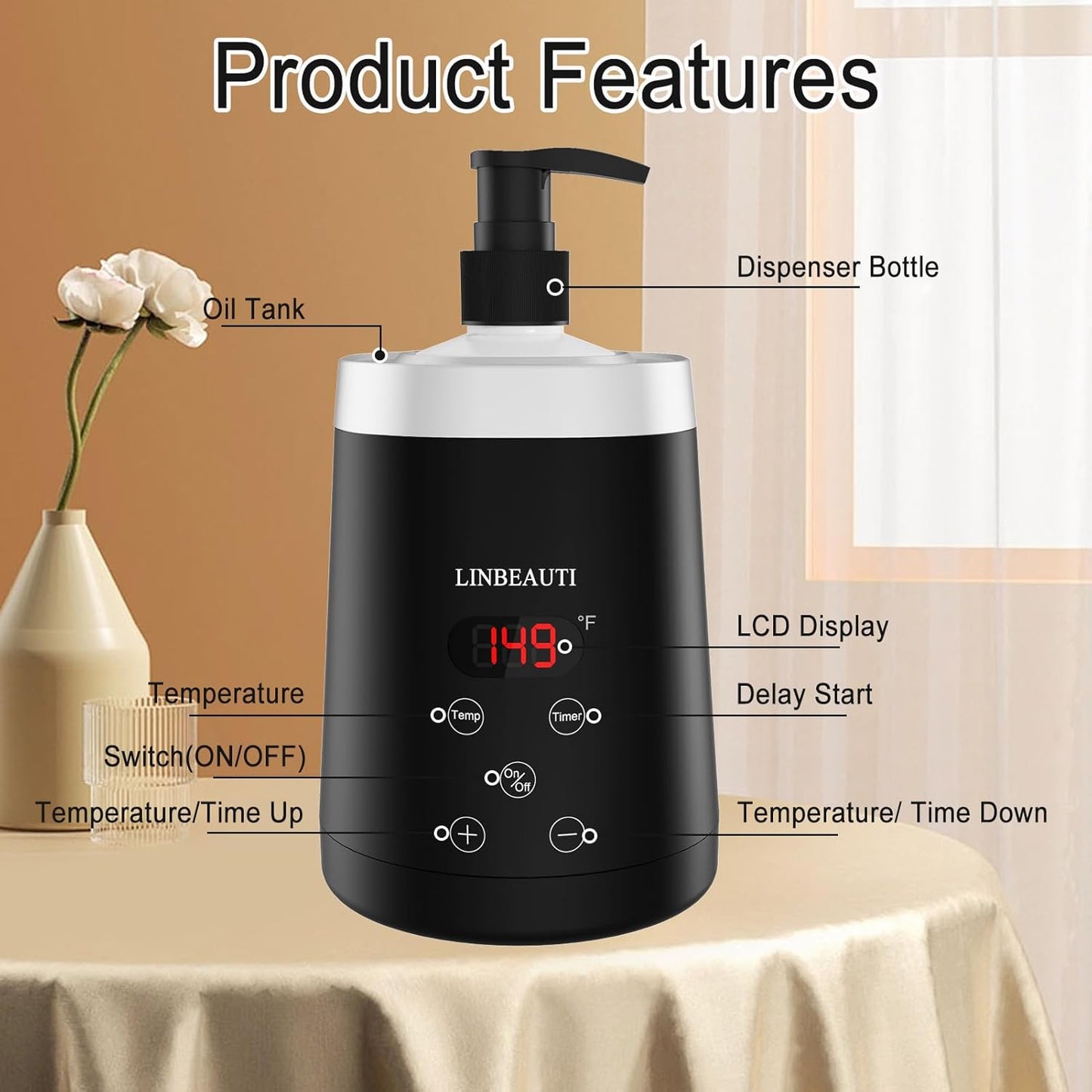 Massage Oil Warmer Bottle Professional Lotion Warmer for SPA, Automatic Oil Warmer Heated Oil Lotion Cream for Salon, Barber Shops, Home, with Two Oil Bottle Dispenser (black)