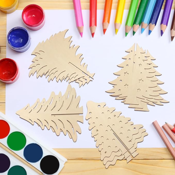 COCHIE DIY 3D Christmas Tree Wood Crafts to Paint, Paintable Unfinished Wooden