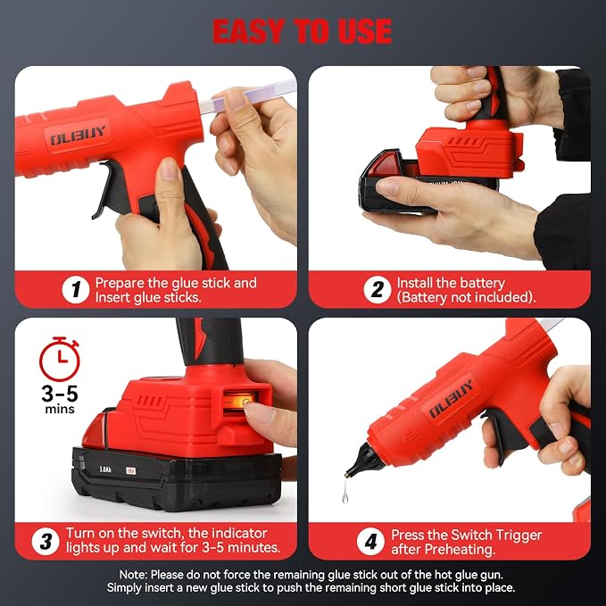 Cordless Hot Glue Gun for Mil-waukee M-18 Battery - 100W Hot Glue Gun and 35PCS