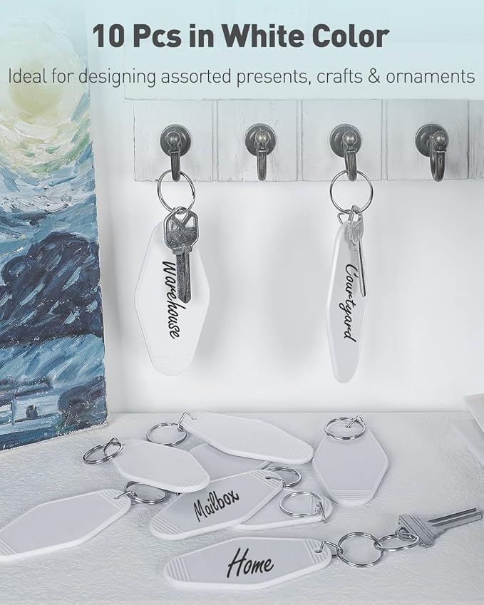 Uniclife 10 Pcs Blank Hotel Keychain Tags, Vintage Motel Keychain