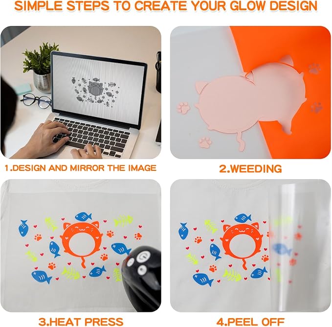 FUNKAKA Glow in The Dark & Fluorescence Heat Transfer Vinyl Bundle, 16 Pack 12"