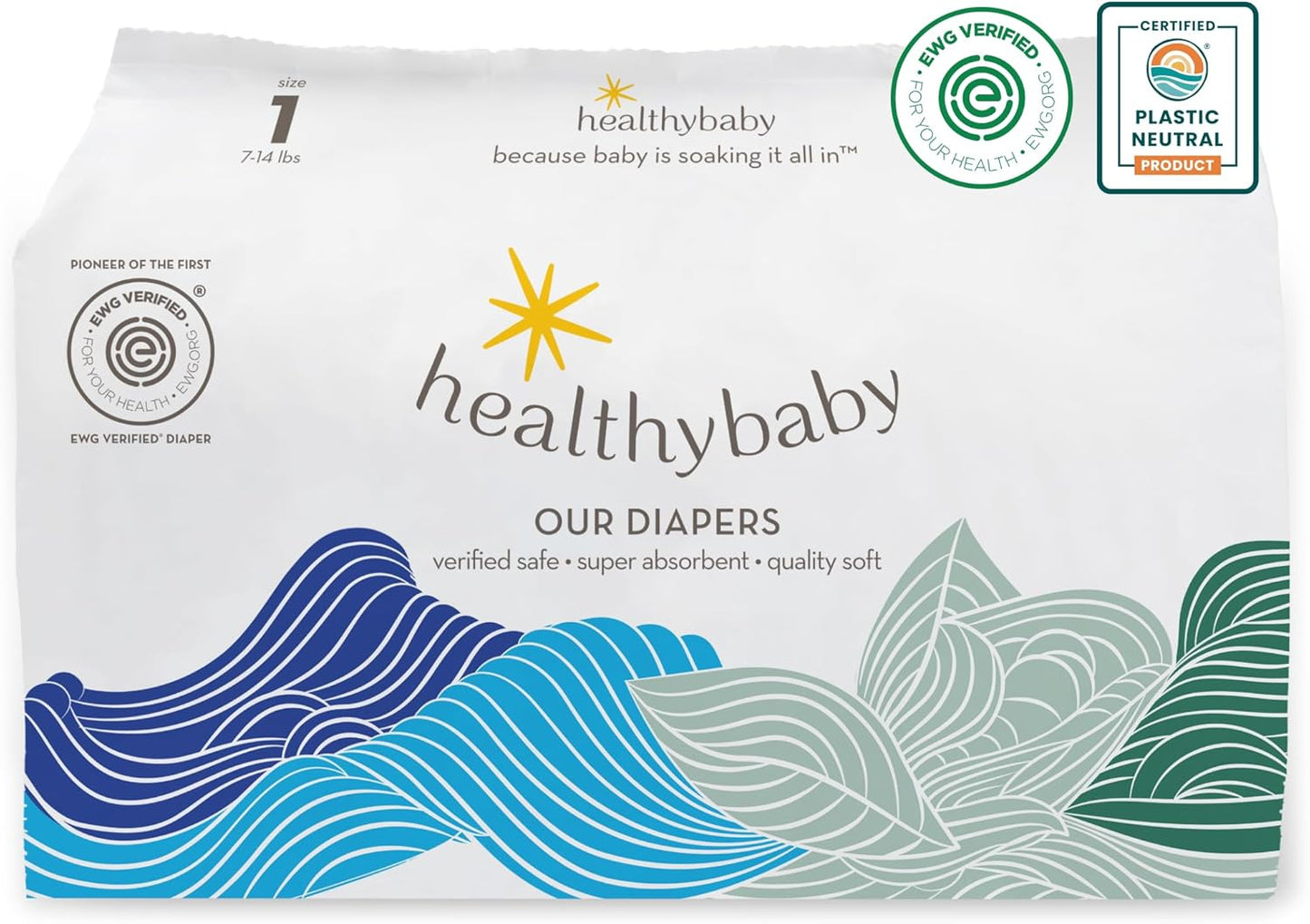 Our Diapers | EWG Verified Safe & Plant-Based Diapers | Leak Protection | Soft Organic Cotton Shell | Chlorine-Free Diaper for Sensitive Skin | Size 1 (7-14 lbs) 42 Count