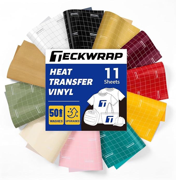 TECKWRAP Heat Transfer Vinyl for T Shirts, 50+ Washes, 10 Sheets 12" x 12" |