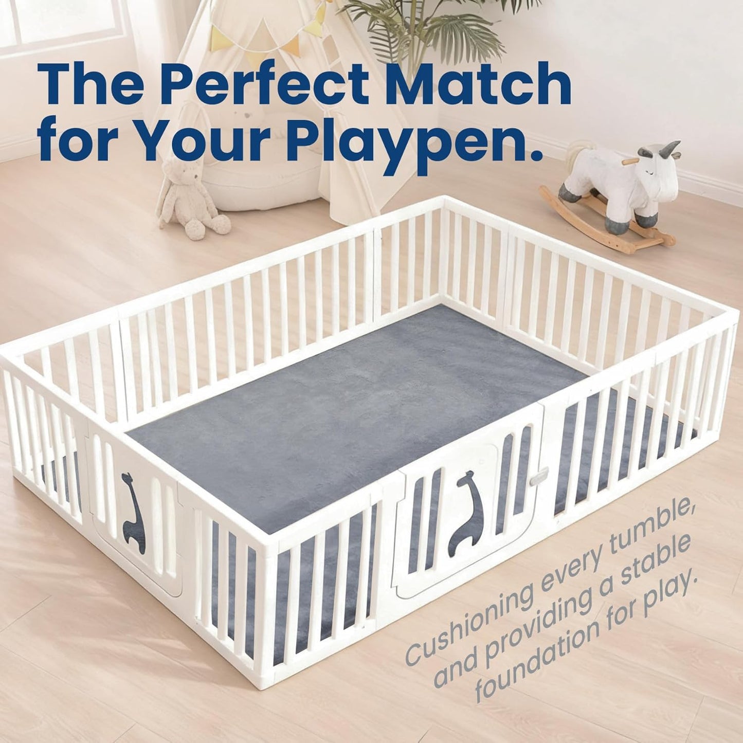Baby Play Mat for Floor,Extra Large 59"×71" Playpen Mat for Tummy Time,Thicker Elasti Foam Mats for Toddler,Infant,Kids,Water Repellent Ultra Soft Velvet,Non-Slip Backing Safe for Crawling(Dark Grey)