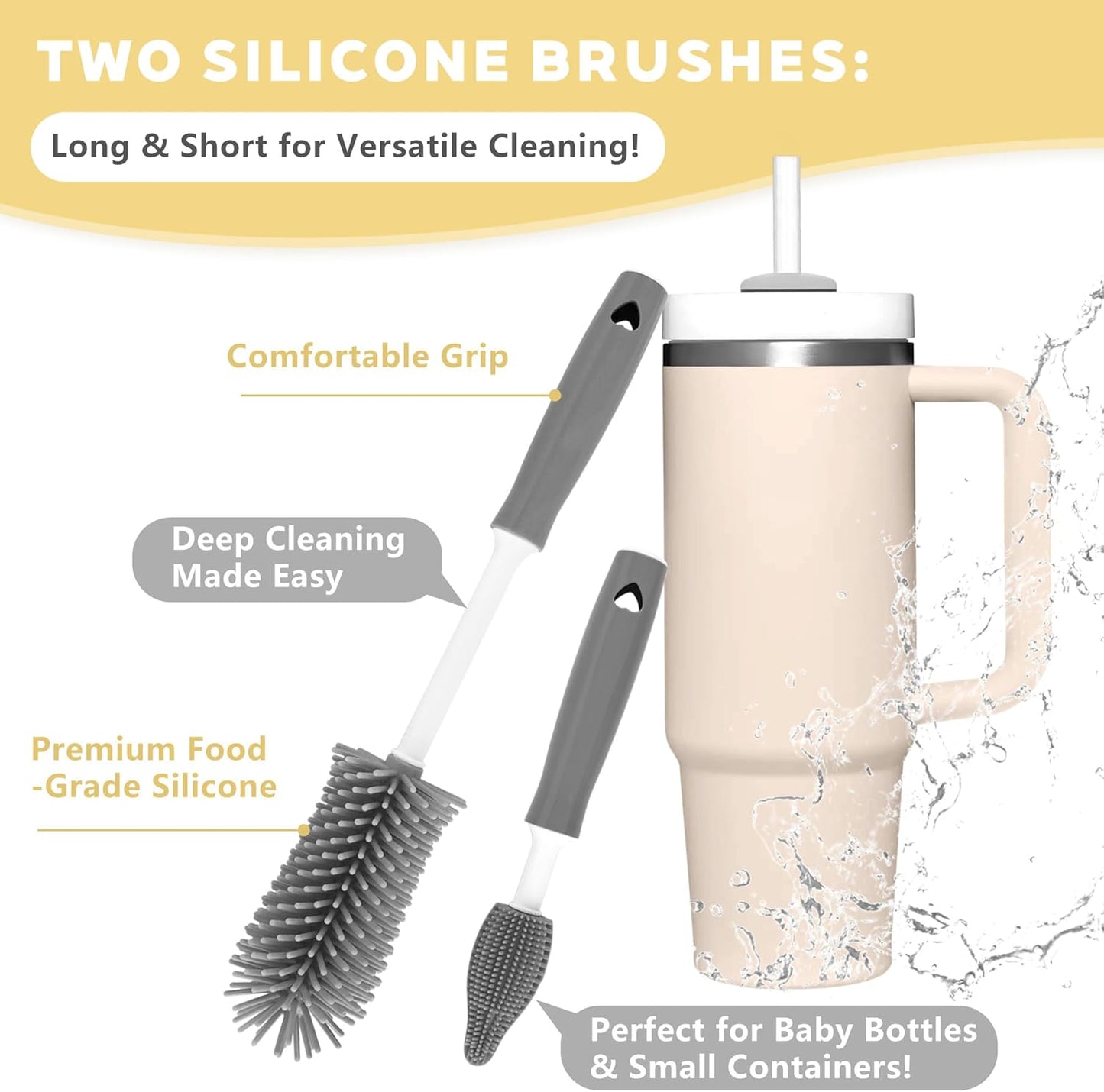 Sosmar 6 Pack Water Bottle Cleaner, Stanley Cup Cleaner Brush Kit with Long Silicone Bottle Brush, 3 Size Straw Cleaner Brush, 4 in 1 Bottle Gap Cleaner for Tumbler, Sports Water Bottle