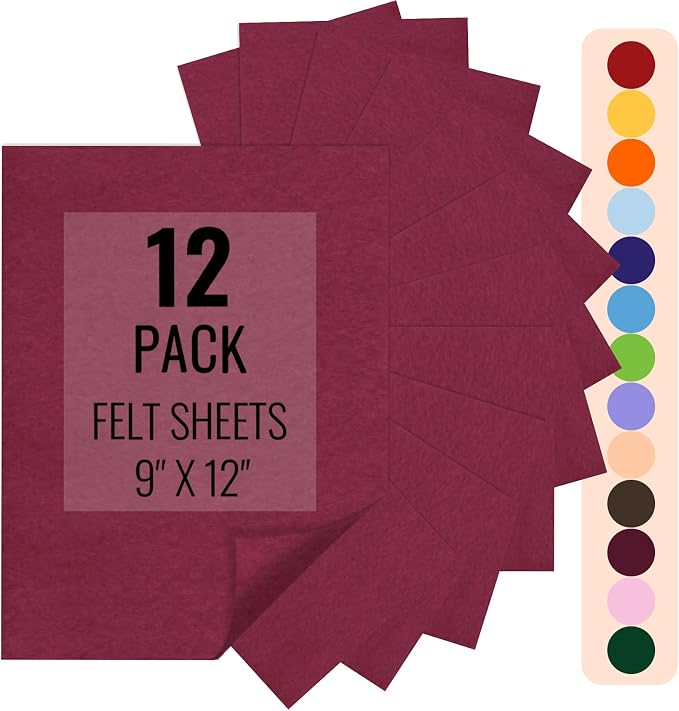 IONTACH 9" X 12" Felt Fabric Sheets 1.6mm Thick | Soft Felt