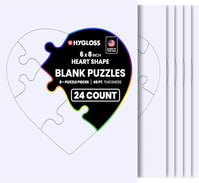 Hygloss 24 Blank Heart Puzzles – 6 x 8 Inches – Ideal