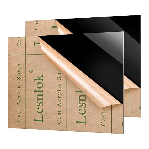 Lesnlok 2 Pieces 12 x 18 Black Acrylic Sheet 1/8 inch Thick 3mm Black